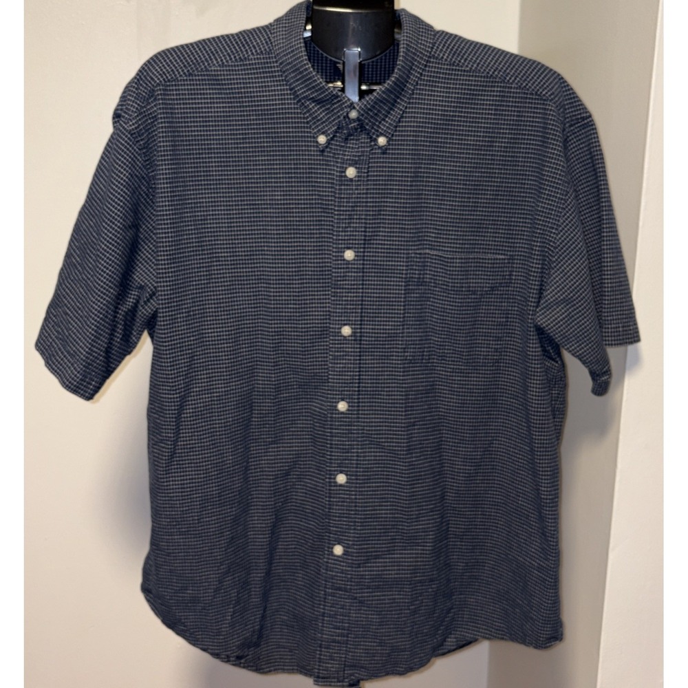 DOCKERS Mens Cotton Linen Short Sleeve Button Down Shirt Blue Check Size XXL